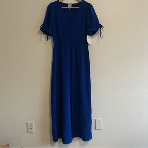 Elegant Royal Blue Maxi Button Bows Women's Dress